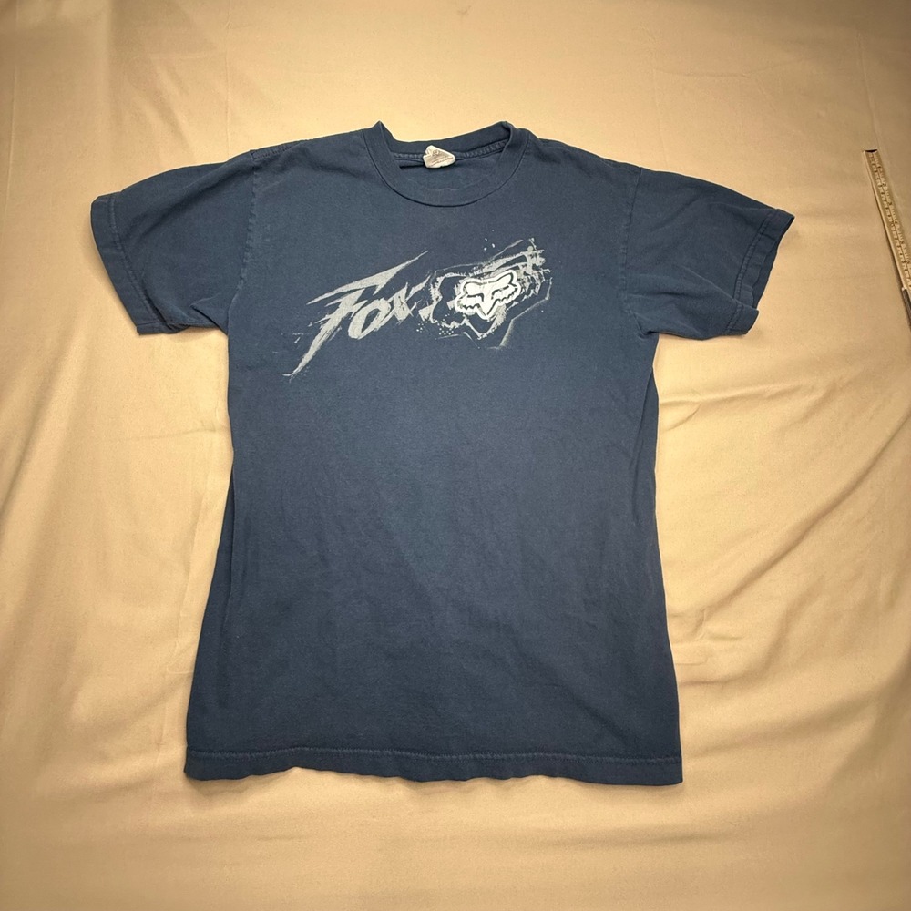 Fox Racing Mens Graphic T-Shirt Navy Blue Y2K Motocross Logo Tee Medium